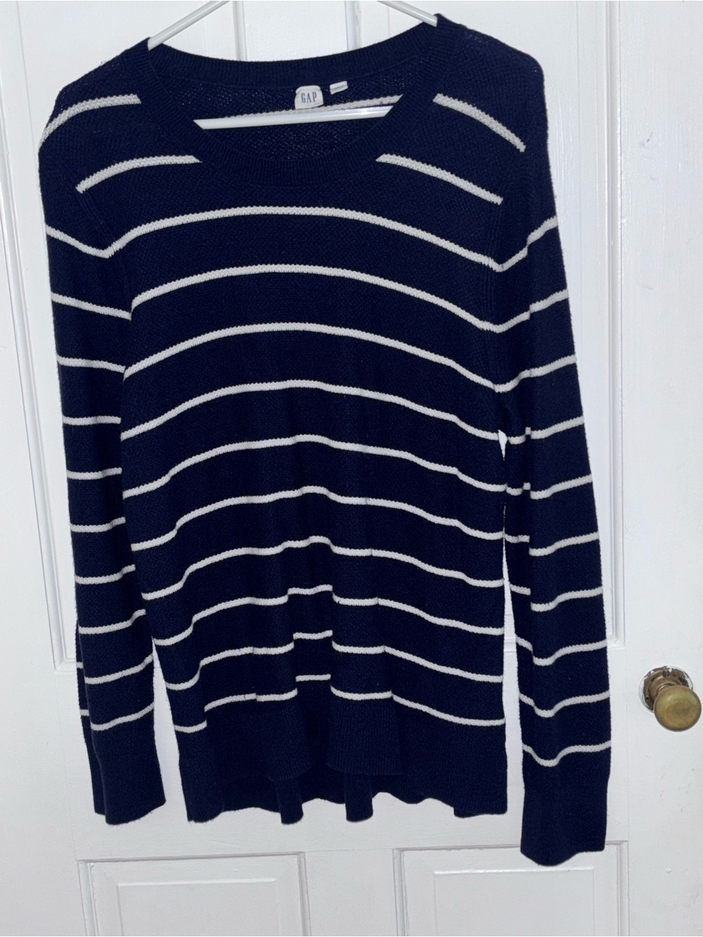 GAP Women’s XL Navy White Striped Knit Sweater Long Sleeve Crew Neck